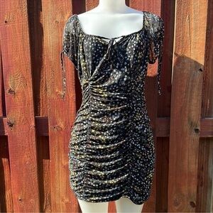 No Comment Black Sequin Ruched Mini Dress Size Large